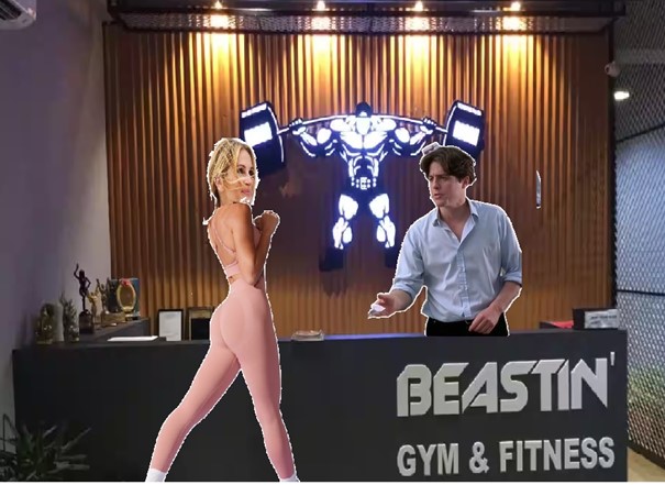 recepcja klubu fitness dwie osoby mężczyzna i kobieta